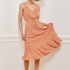 Lulu’s sweet orange floral midi dress